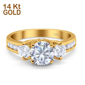14K Yellow Gold Three Stone Wedding Ring Simulated Cubic Zirconia Size-7